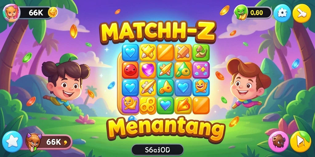 Screenshot permainan 66K menunjukkan gameplay Match-3 yang seru.