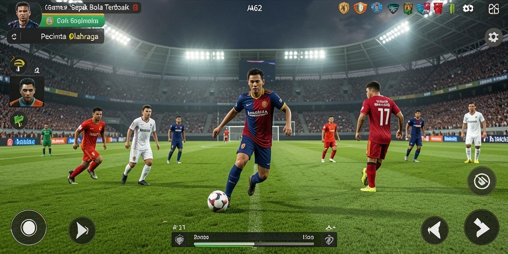 Tampilan aksi dari gameplay sepak bola yang mendebarkan.