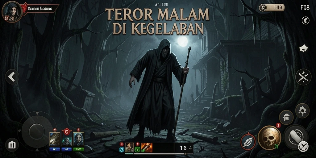 Screenshot menampilkan suasana gelap dan menakutkan dari gameplay F08.