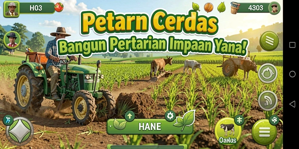 Tampilan gameplay H03 saat mengelola pertanian yang subur.