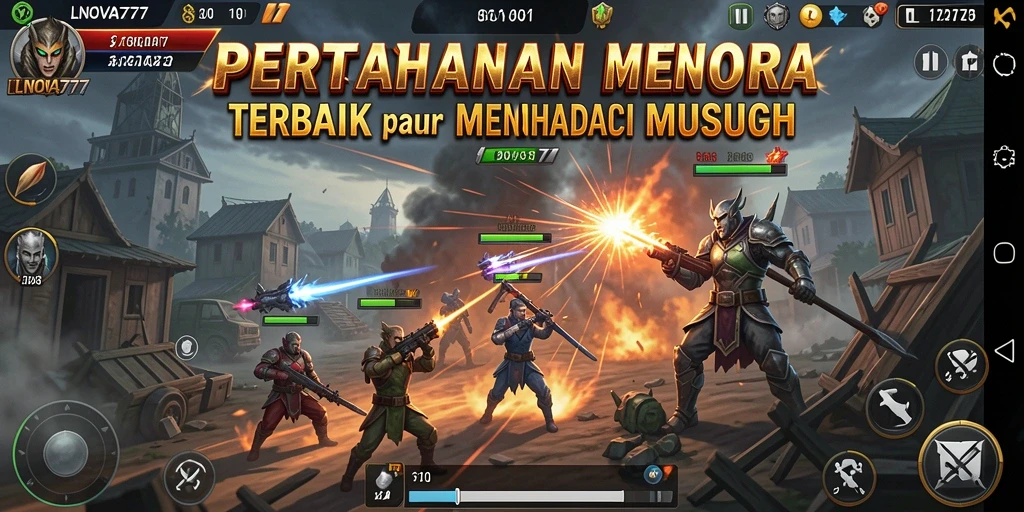 Screenshot gameplay LNOVA777 yang menunjukkan aksi Tower Defense yang seru.
