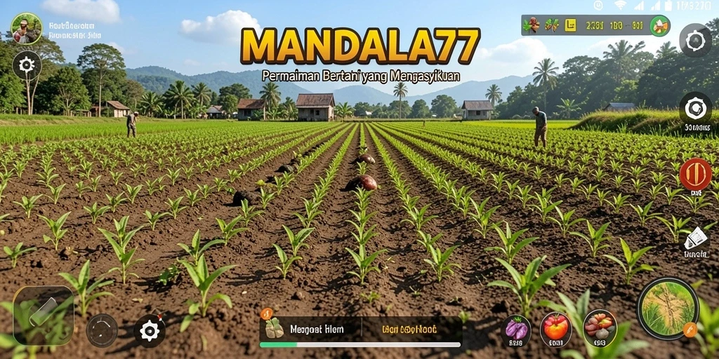 Tangkapan layar gameplay MANDALA77 yang menampilkan aktivitas bertani.
