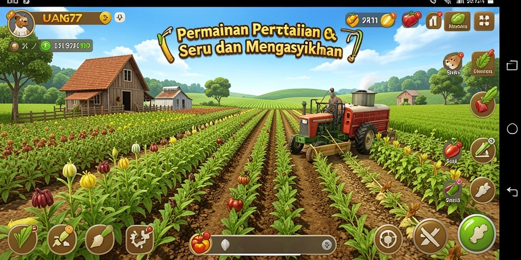 Gameplay seru UANG77 yang menampilkan kegiatan bertani.