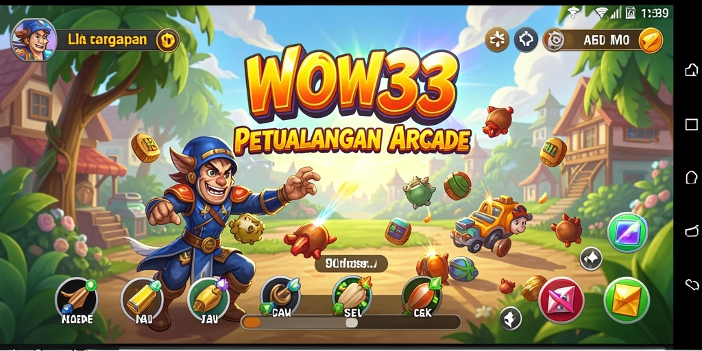 Screenshot utama WOW33 menampilkan aksi seru dalam gameplay Arcade.